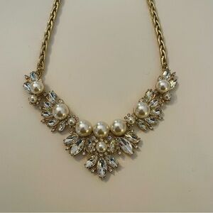 Statement necklace faux pearl and crystal necklace